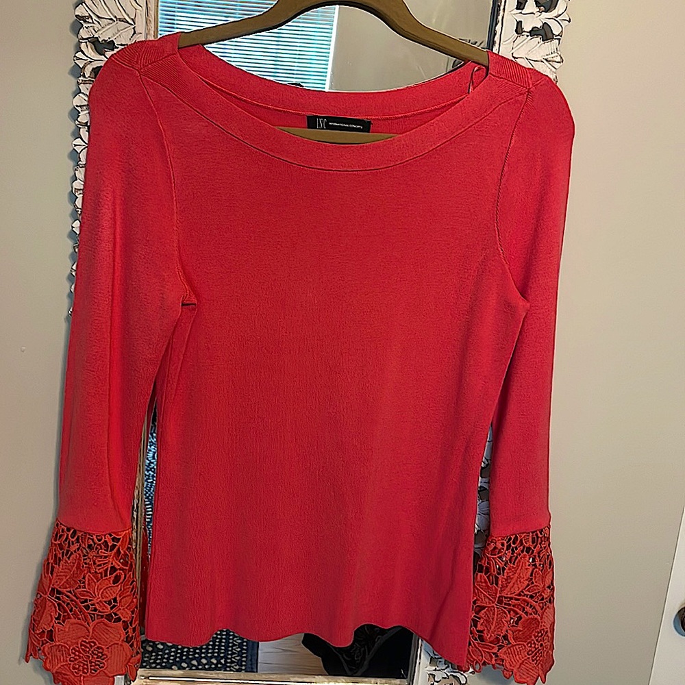 INC knit top with embroidered sleeves. NWT